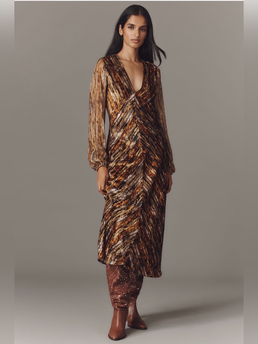 Blank London Frinaya Long-Sleeve V-Neck Midi Dress